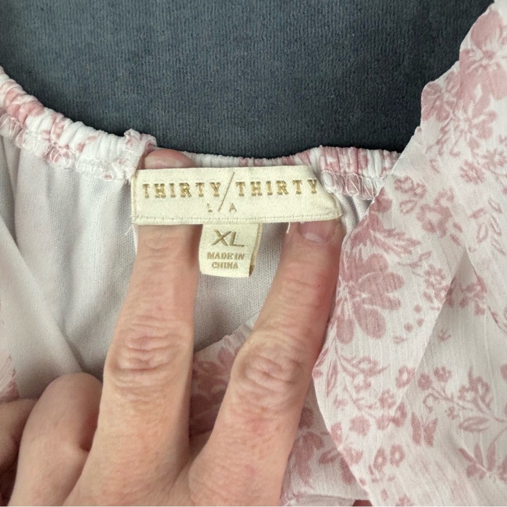 Thirty/Thirty Pink & White ditzy floral pattern Babydoll Dress w/Bishop Sleeves - Picture 6 of 11